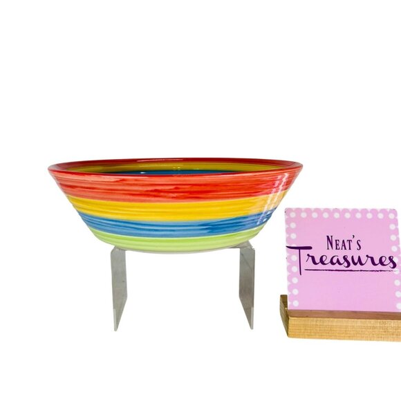 Gibson STYLISH LIVING RAINBOW STRIPES Multicolor Round Stoneware Serving Bowl - Picture 1 of 16